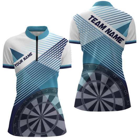 Silhouette White Blue Womens Dart Quarter Zip Shirt - Personalized Cool Women Dart Jerseys L0823