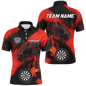 Men's Red Grunge Dragon Dart Polo & Quarter Zip Shirt T2692