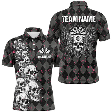 Personalized Black Argyle Men’s Dart Shirt with Wings and Skull Design, Funny Custom Dart Jersey Uniform T2781