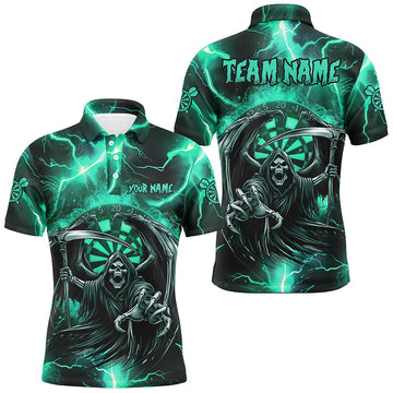 Personalized Turquoise Grim Reaper Darts Team Jersey with Thunder and Lightning Design T2800