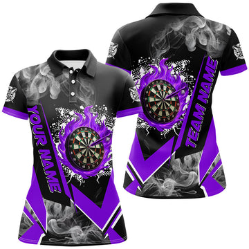 Personalized Purple Dartboard Fire Flame Smoke Custom Dart Shirts for Women | Darts Team Jerseys T2900