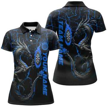 Personalized Blue Big Dragon Printed Darts Shirt for Women | Custom Team League Darts Jersey T3006