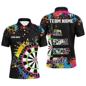 Funny Dartboards Colorful Paint Custom Men's Dart Jersey Shirt - Aim Shoot Swear Repeat, Black T2778