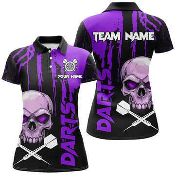 Purple Grunge Skull Dart Shirt for Women - Scary Custom Darts Jersey for League Teams T2798