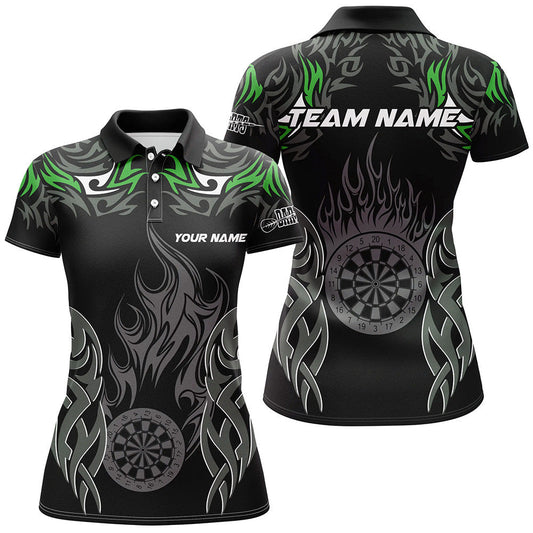 
Custom Women's Darts Tournament Jersey - Personalized Dartboard Fire Flame Team Shirt, Green
 T2333
