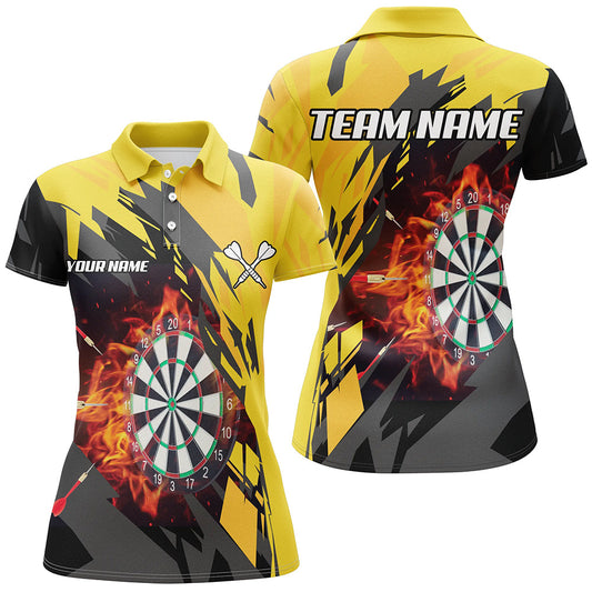 Women's Yellow Fire Flame 3D Darts Zip Polo Shirt T1729