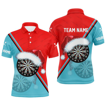 Red and Blue Santa Darts Board Polo & Quarter-Zip Shirts - Custom Christmas Dart Jerseys for Men T2915