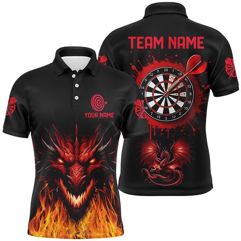 Custom Dragon Darts Shirts for Men - Black Red Darts Jerseys - Team League Polo Shirts T1451
