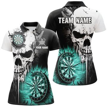 Personalized Grunge Skull Dart Shirt for Women | Custom Crack Wall Team Jersey | Turquoise T2784