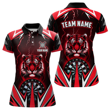 Personalized Tiger Printed Darts Jersey for Women - Custom Thunder Lightning Design, Red Darts Shirt T2779