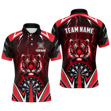 Personalized Printed Tiger Darts Shirt for Men - Custom Thunder Lightning Red Darts Jersey T2779