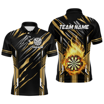 Fire Flame Dart Board Custom Shirts for Men - Best Dart League Jerseys Team Uniform, Gold T3073