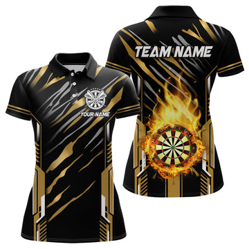 Darts Board Fire Flame Custom Dart Shirt for Women | Best Dart League Jersey Team Uniform - Gold T3073