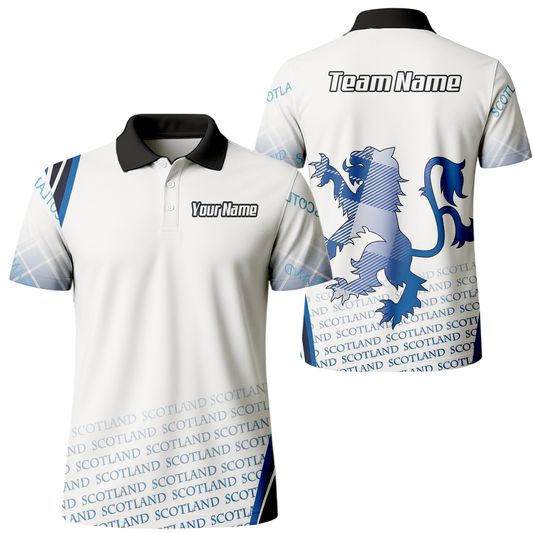 Personalised Scotland Lion Rampant Dart Jersey Polo and Zipper White Blue For Men I2374 - Polo Yes