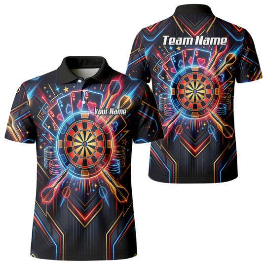 Personalised Neon Poker Casino Dart Jersey for Men Custom Name Team Darts Polo Shirt Black I2744