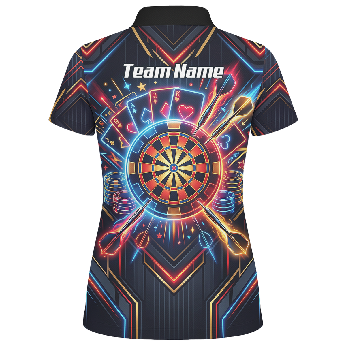 Personalised Neon Poker Casino Dart Jersey for Women Custom Name Team Darts Polo Shirt Black I2744