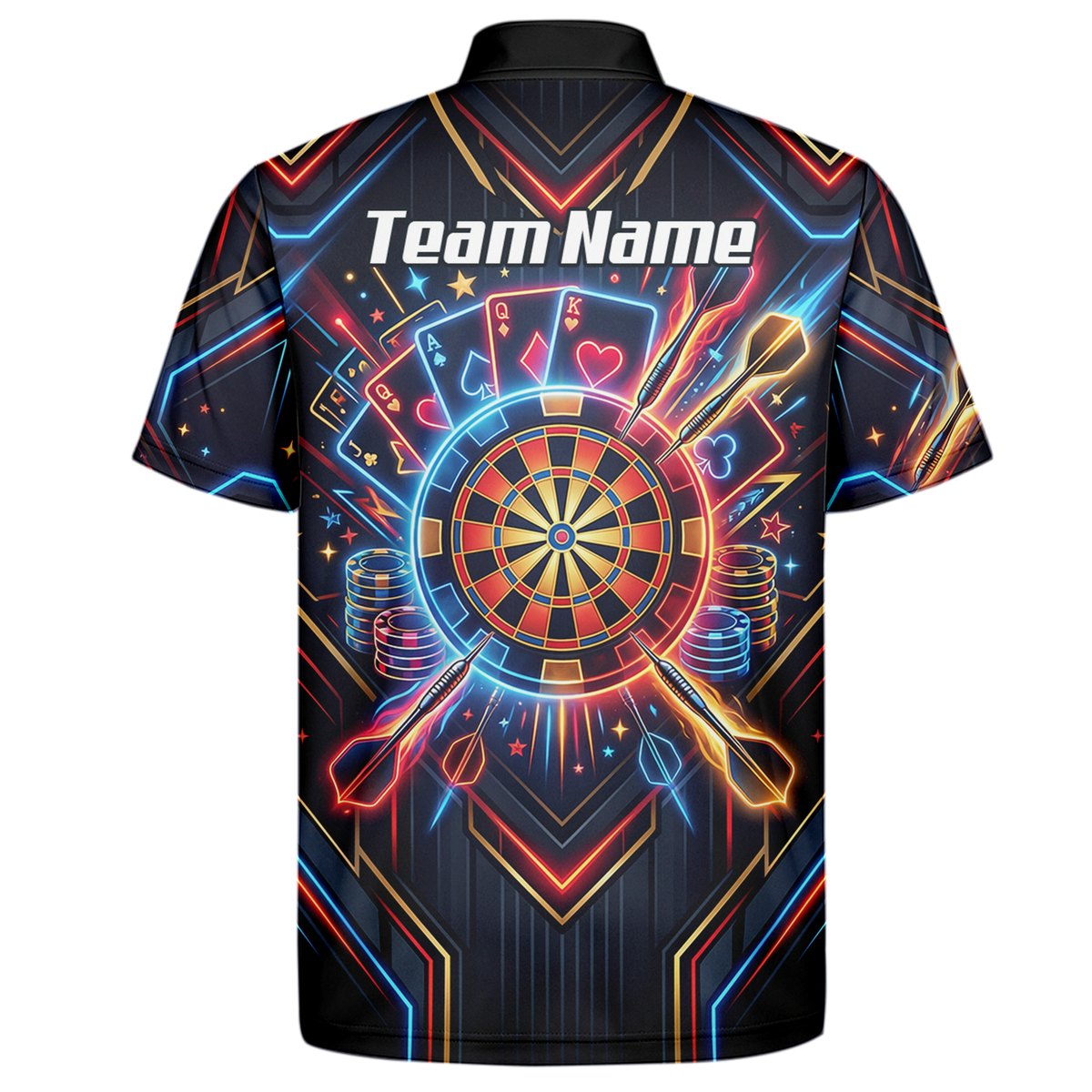 Personalised Neon Poker Casino Dart Jersey for Men Custom Name Team Darts Polo Shirt Black I2744