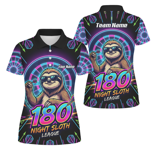Personalised Night Sloth Dart Jersey for Women Custom Neon Retro 180 Graphic Polo Shirt Black I5226