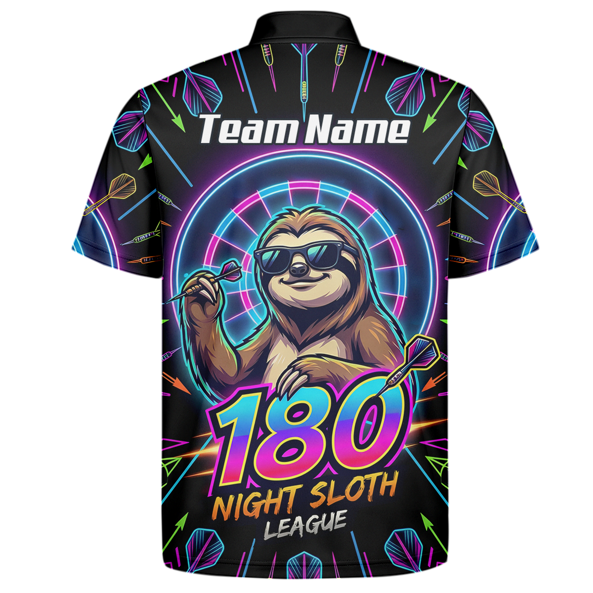 Personalised Night Sloth Dart Jersey for Men Custom Neon Retro 180 Graphic Polo Shirt Black I5226