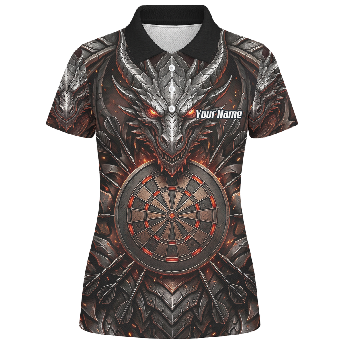 Personalised Armoured Dragon Dart Jersey for Women Custom Fire Polo Shirt Black Red J1144