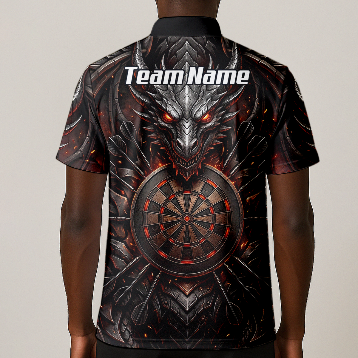 Personalised Armoured Dragon Dart Jersey for Men Custom Fire Polo Shirt Black Red J1144
