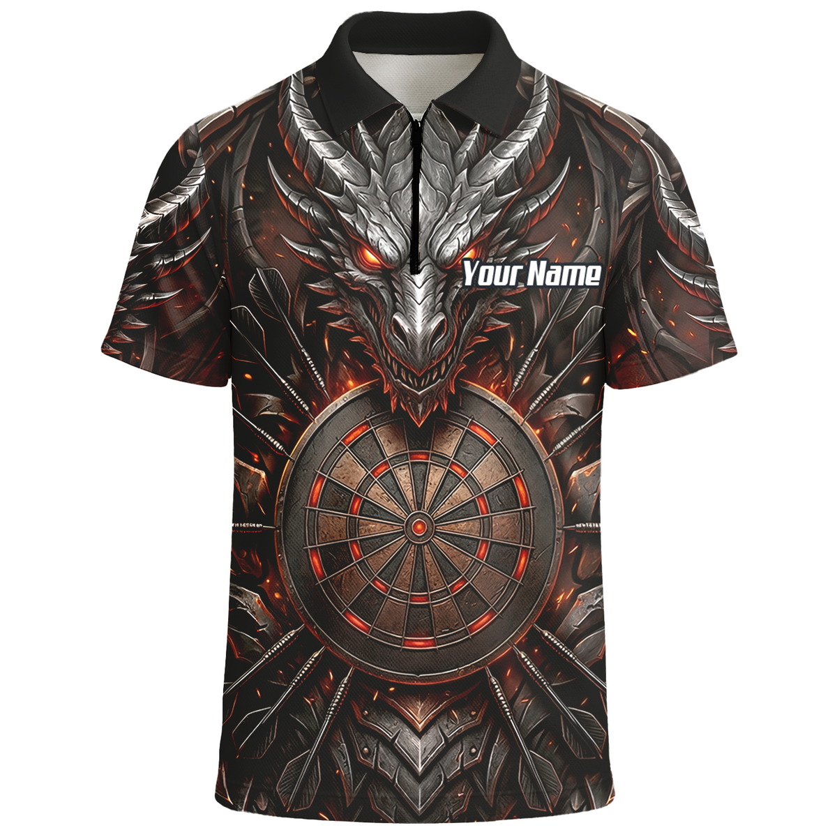 Personalised Armoured Dragon Dart Jersey for Men Custom Fire Polo Shirt Black Red J1144