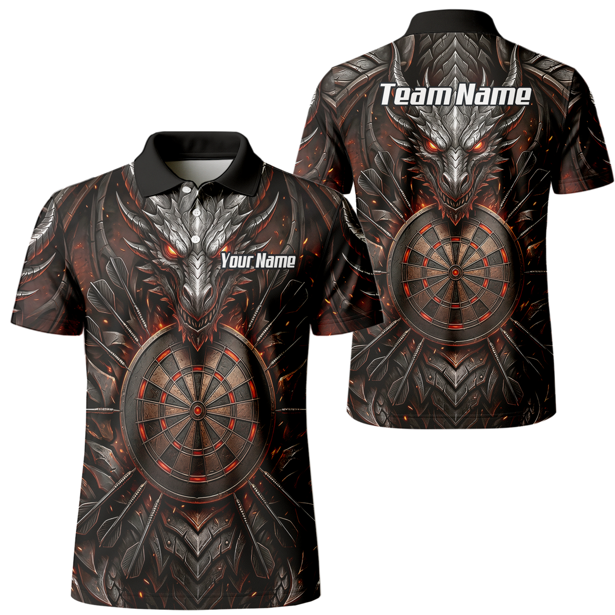 Personalised Armoured Dragon Dart Jersey for Men Custom Fire Polo Shirt Black Red J1144
