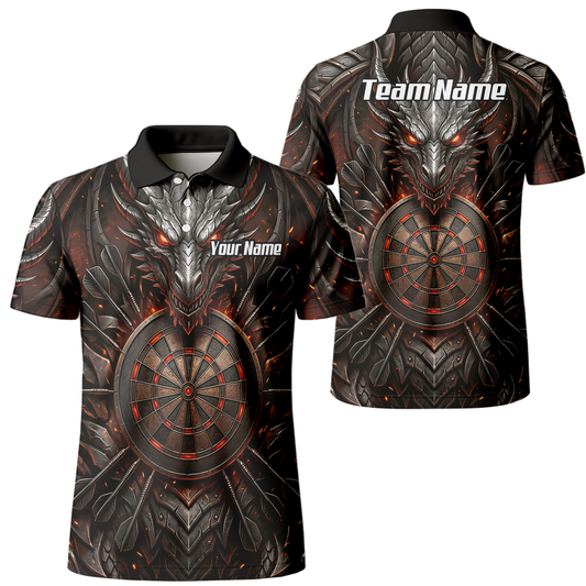 Personalised Armoured Dragon Dart Jersey for Men Custom Fire Polo Shirt Black Red J1144