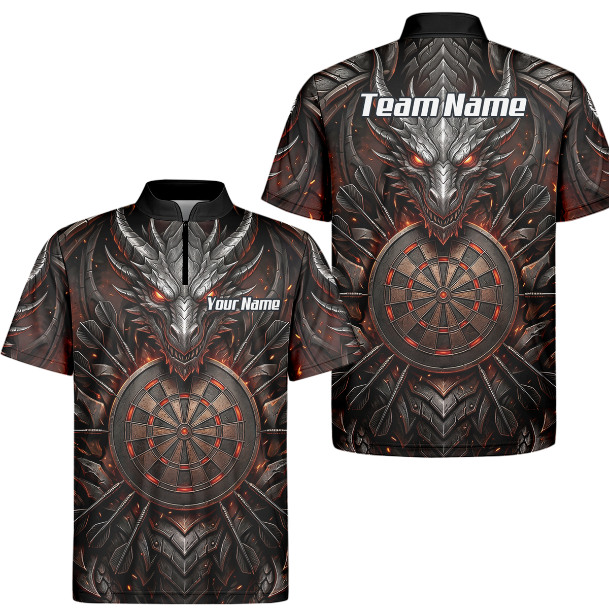 Personalised Armoured Dragon Dart Jersey for Men Custom Fire Polo Shirt Black Red J1144