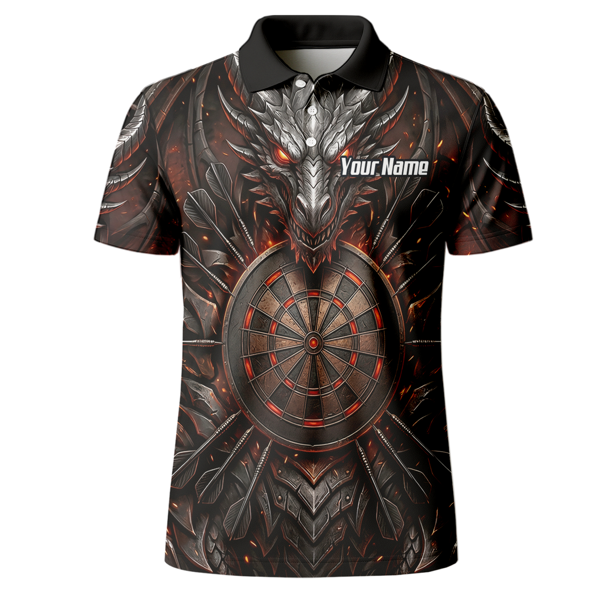 Personalised Armoured Dragon Dart Jersey for Men Custom Fire Polo Shirt Black Red J1144