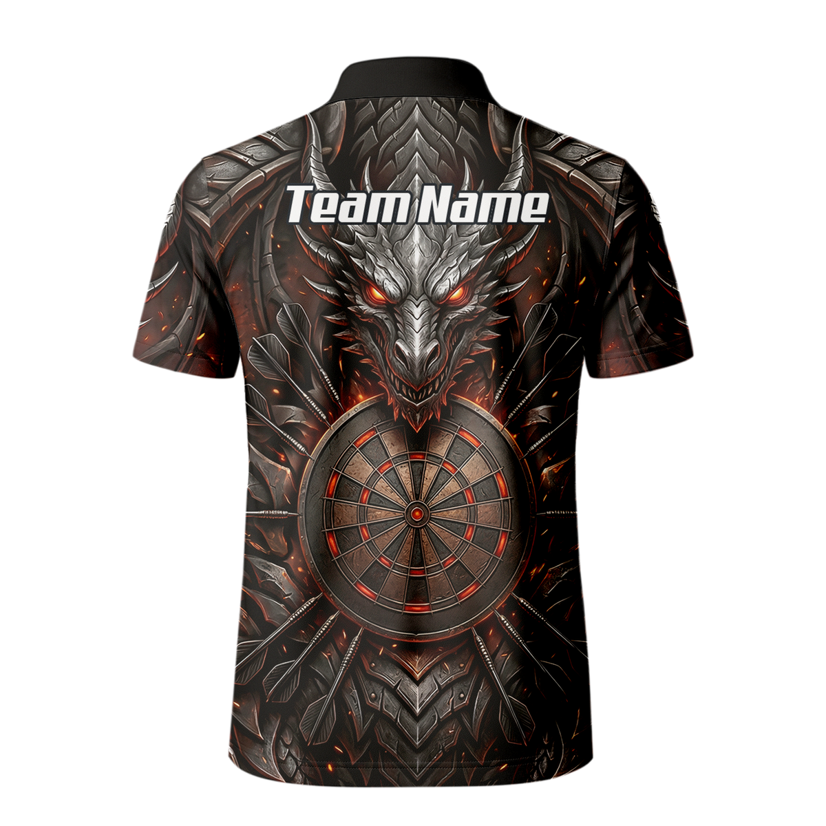 Personalised Armoured Dragon Dart Jersey for Men Custom Fire Polo Shirt Black Red J1144