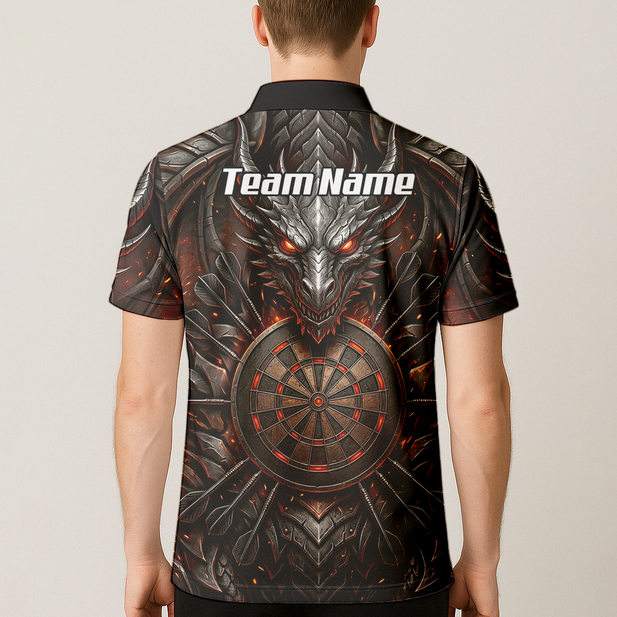 Personalised Armoured Dragon Dart Jersey for Men Custom Fire Polo Shirt Black Red J1144