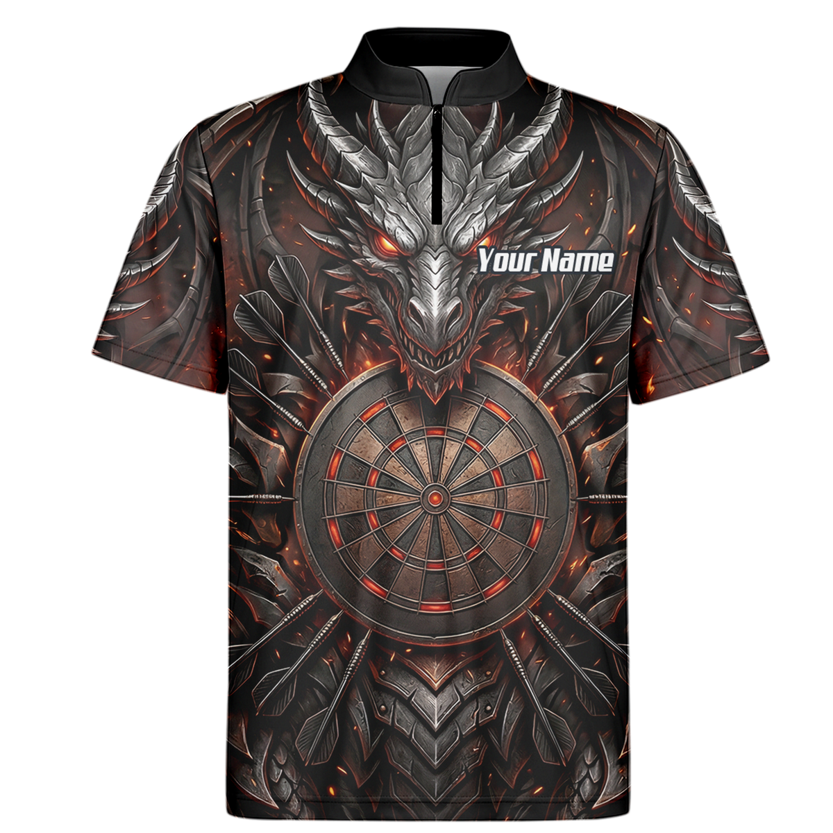Personalised Armoured Dragon Dart Jersey for Men Custom Fire Polo Shirt Black Red J1144