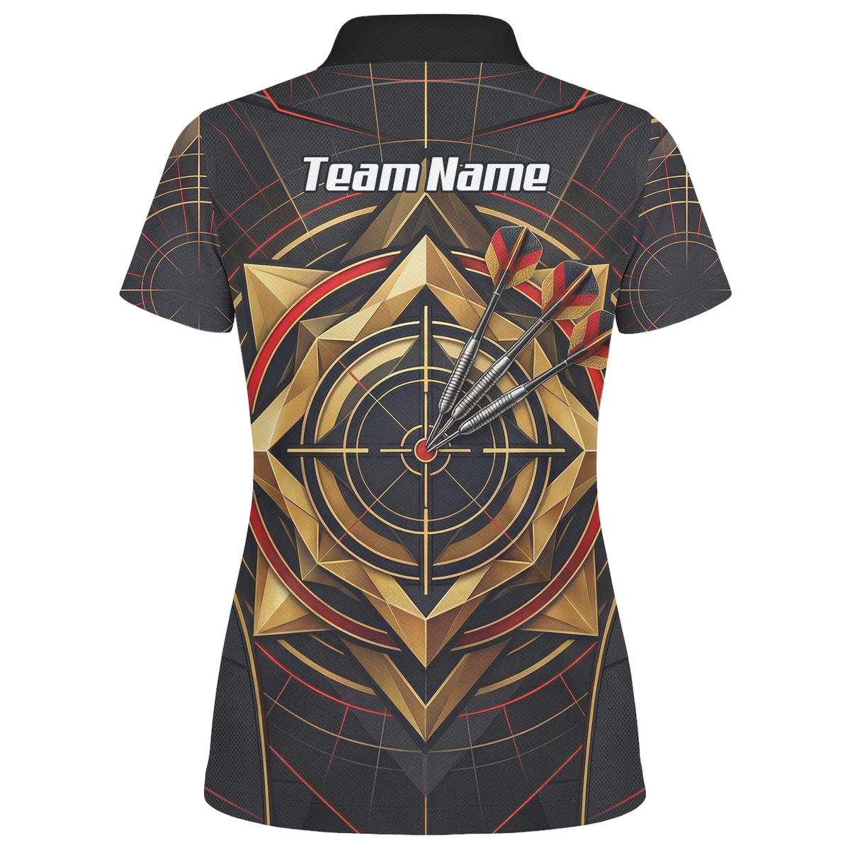 Personalised Darts Jersey for Women Custom Dart Shirt Black Gold Geometric Target Design Polo Shirt J2245