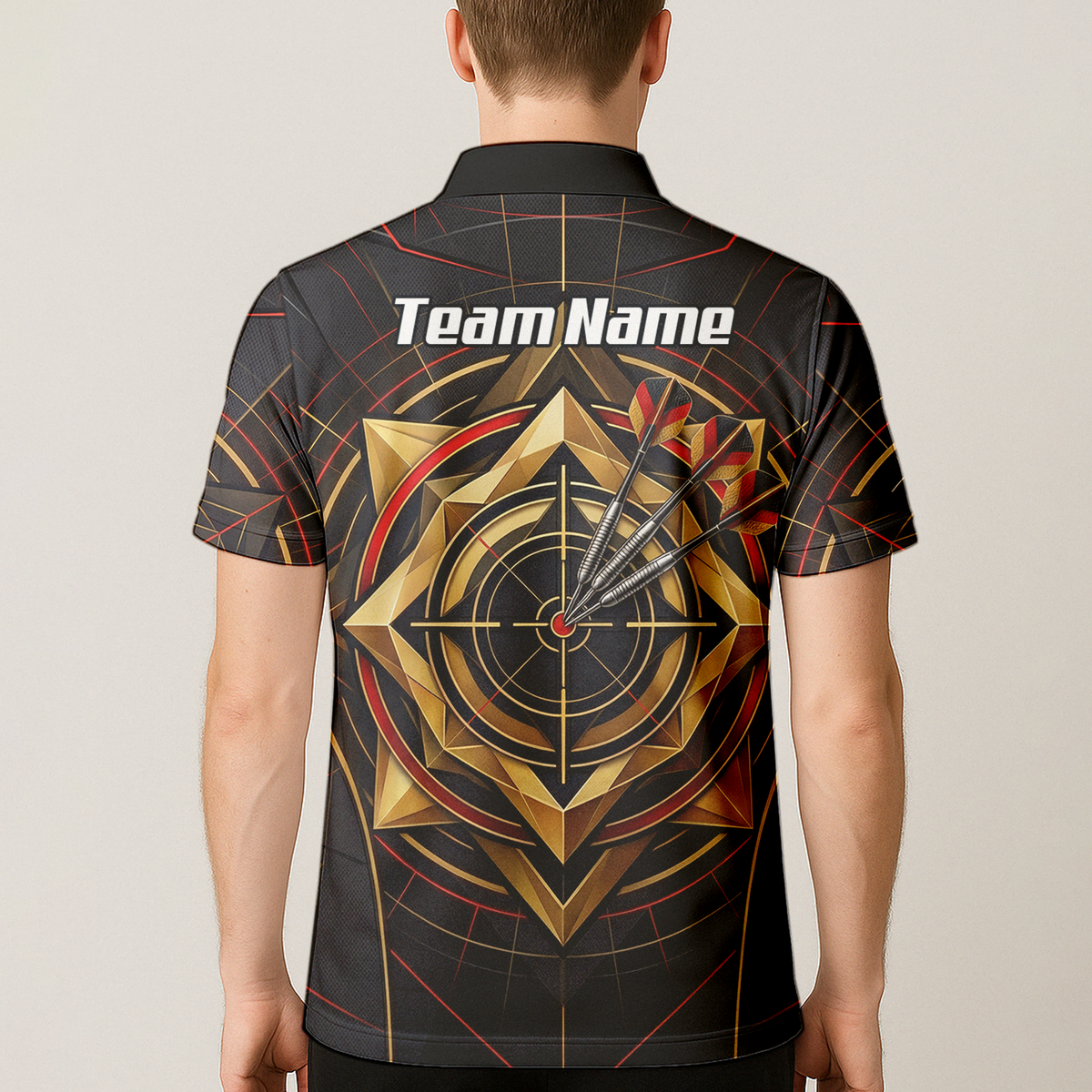 Personalised Darts Jersey for Men Custom Dart Shirt Black Gold Geometric Target Design Polo Shirt J2245