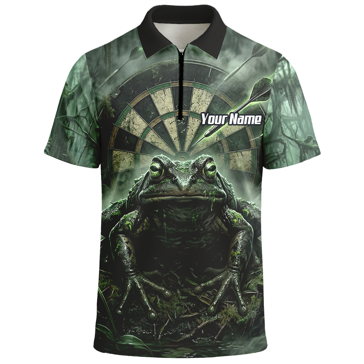 Personalised Giant Toad Dart Jersey for Men Green Jungle Custom Name Dartboard Polo Shirt J6550
