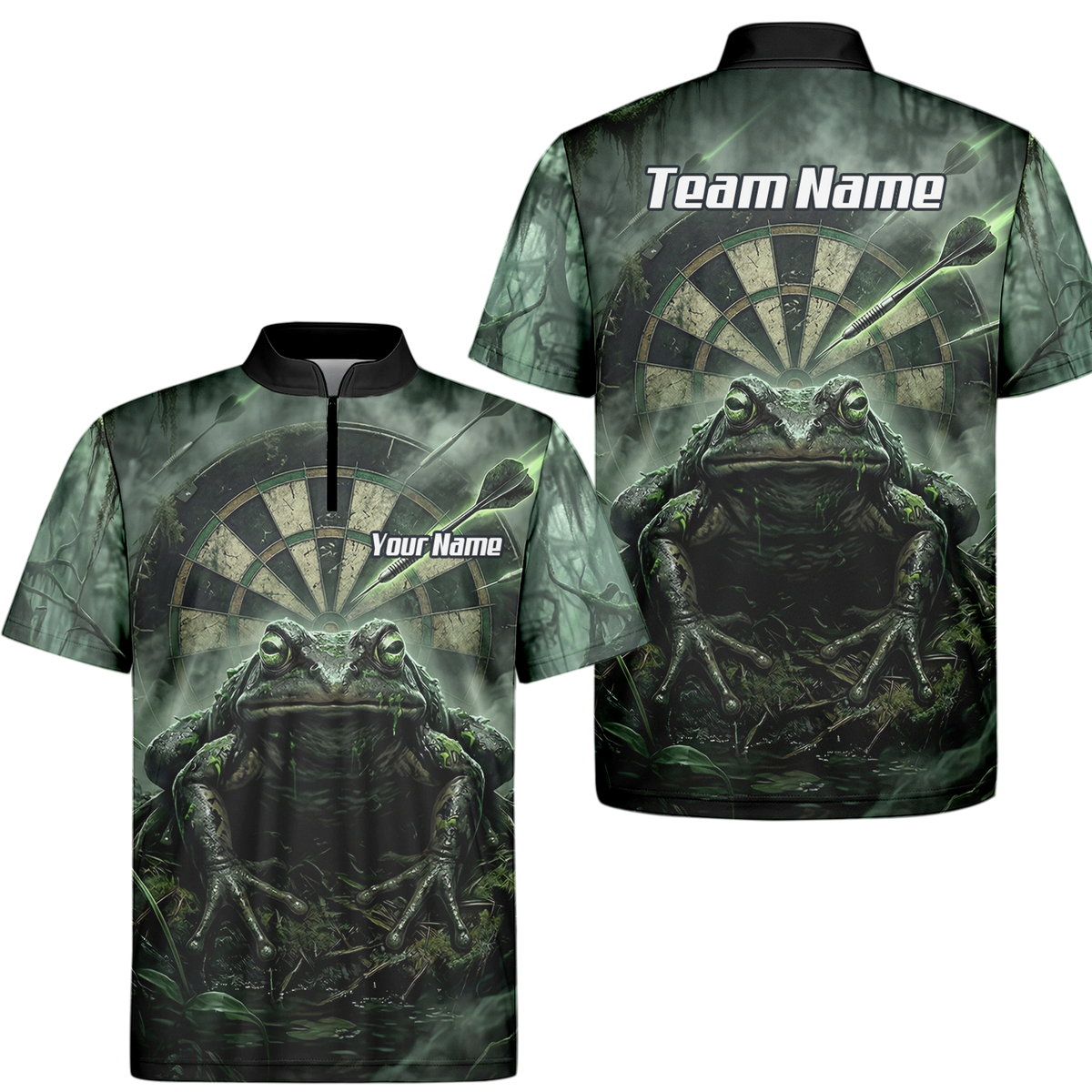 Personalised Giant Toad Dart Jersey for Men Green Jungle Custom Name Dartboard Polo Shirt J6550