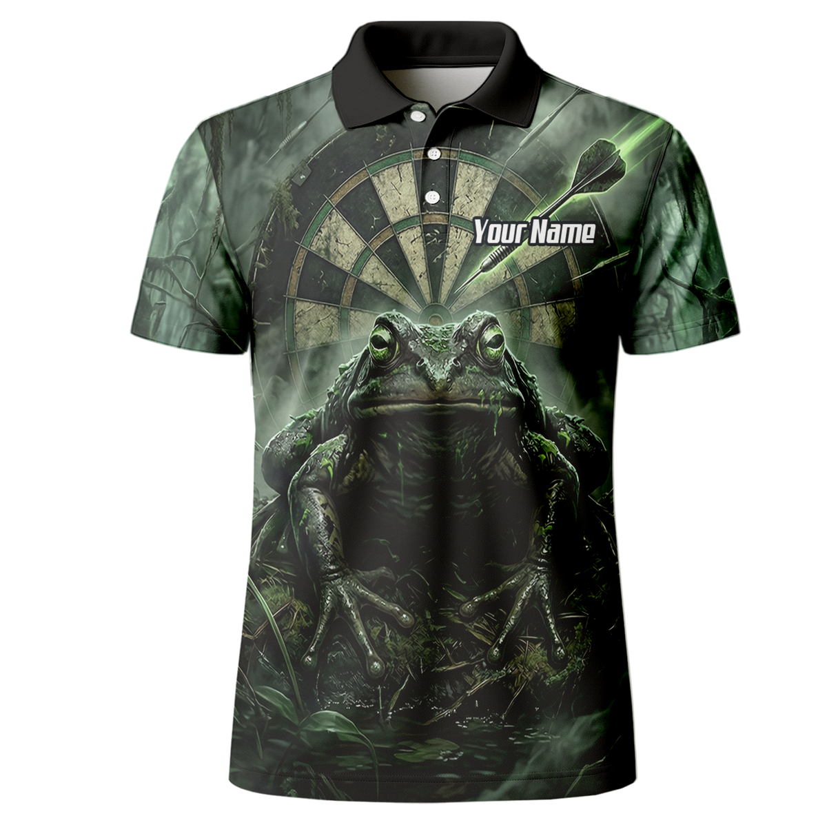 Personalised Giant Toad Dart Jersey for Men Green Jungle Custom Name Dartboard Polo Shirt J6550