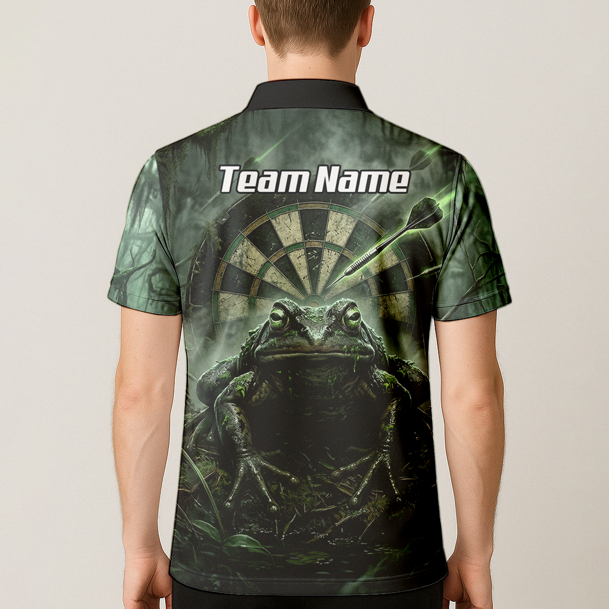Personalised Giant Toad Dart Jersey for Men Green Jungle Custom Name Dartboard Polo Shirt J6550