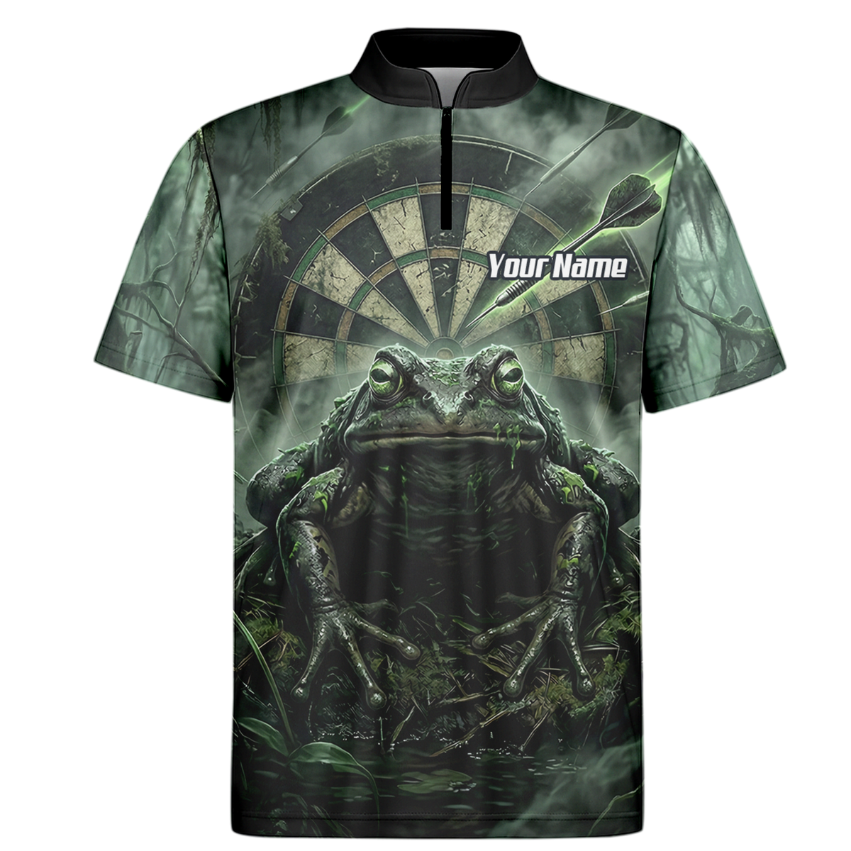 Personalised Giant Toad Dart Jersey for Men Green Jungle Custom Name Dartboard Polo Shirt J6550