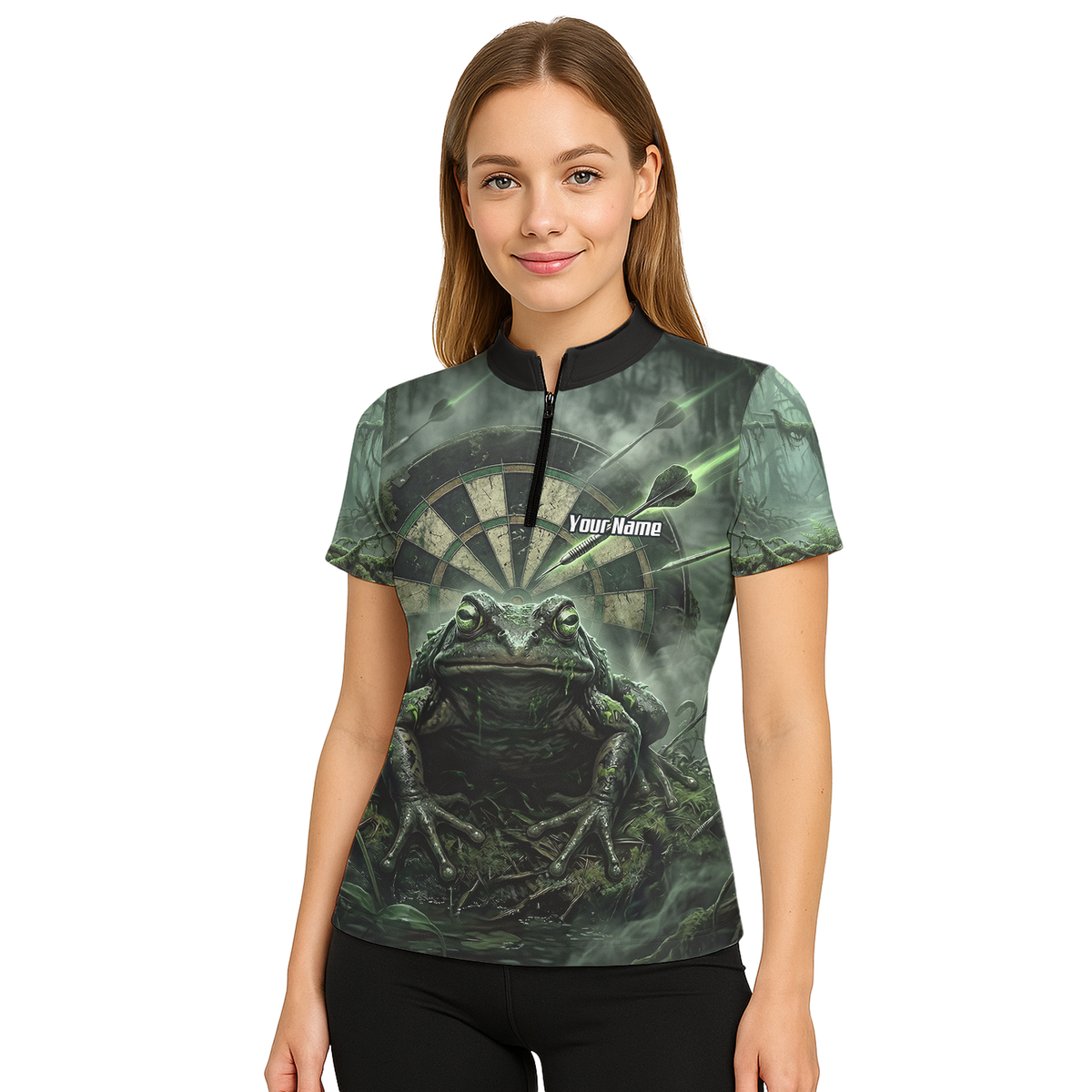 Personalised Giant Toad Dart Jersey for Women Green Jungle Custom Name Dartboard Polo Shirt J6550