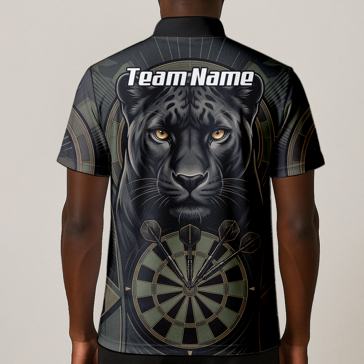 Personalised Black Panther Darts Jersey for Men Custom Darts Polo Shirt Grey Green Leopard Print J7347
