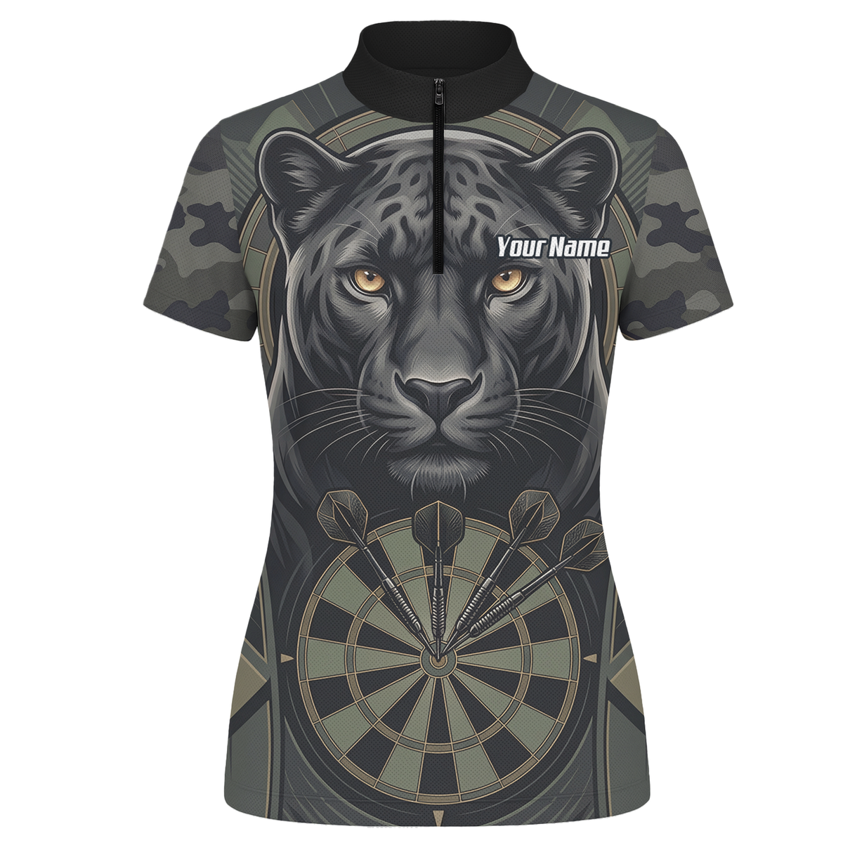 Personalised Black Panther Darts Jersey for Women Custom Darts Polo Shirt Grey Green Leopard Print J7347