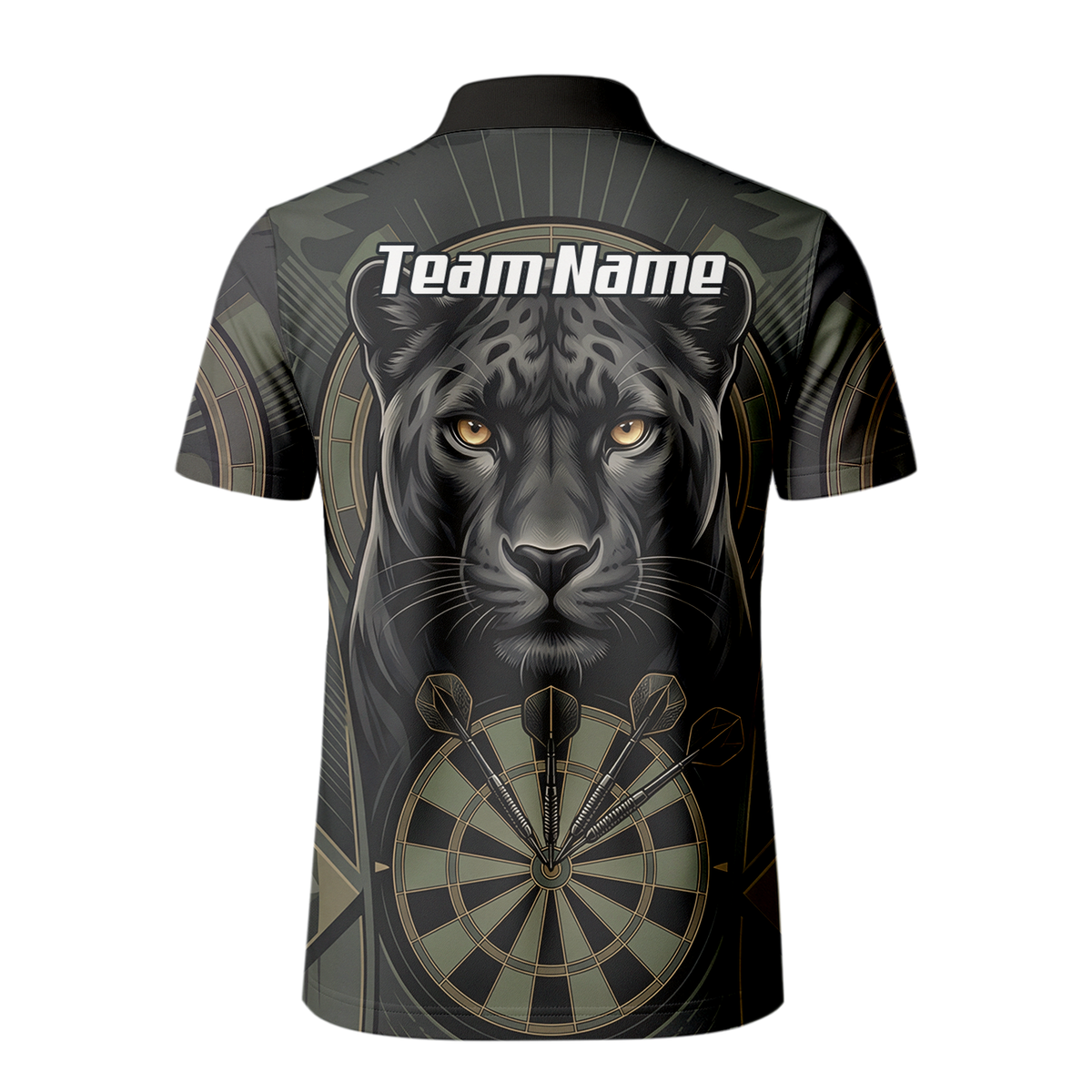 Personalised Black Panther Darts Jersey for Men Custom Darts Polo Shirt Grey Green Leopard Print J7347