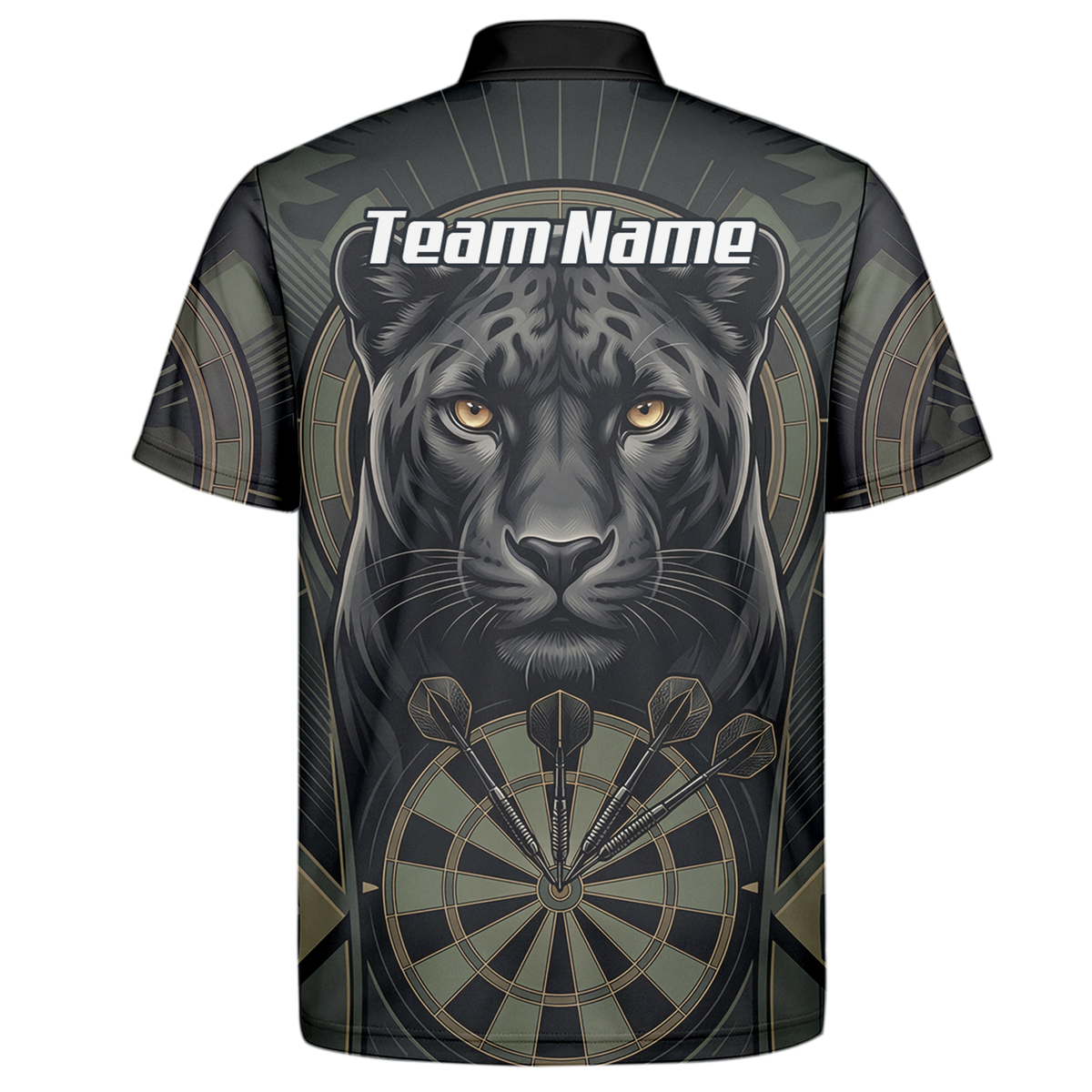 Personalised Black Panther Darts Jersey for Men Custom Darts Polo Shirt Grey Green Leopard Print J7347
