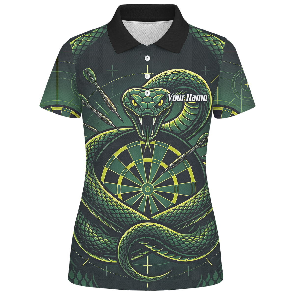 Personalised Green Snake Dart Jersey for Women Custom Dartboard Polo Shirt Black Green J9840