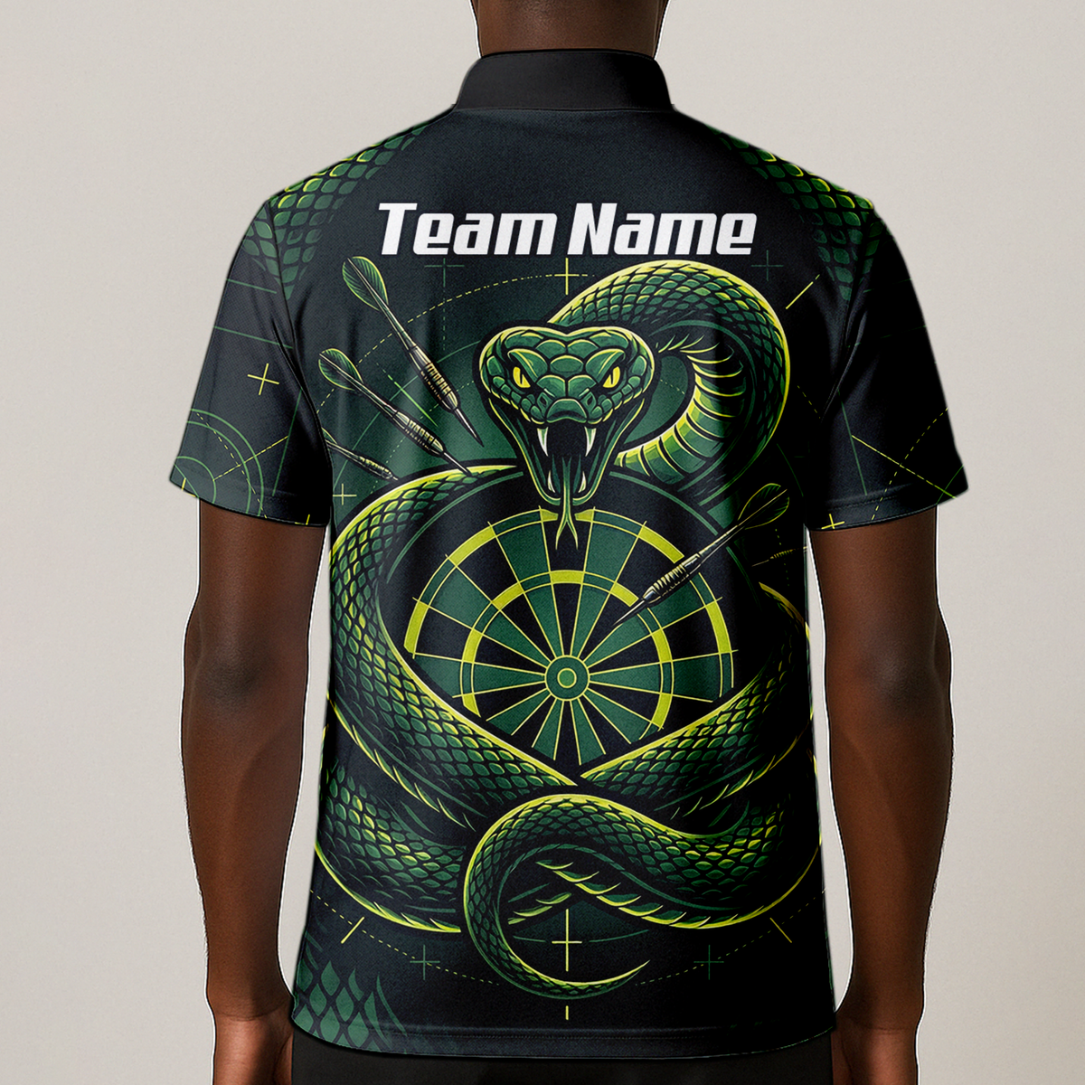 Personalised Green Snake Dart Jersey for Men Custom Dartboard Polo Shirt Black Green J9840