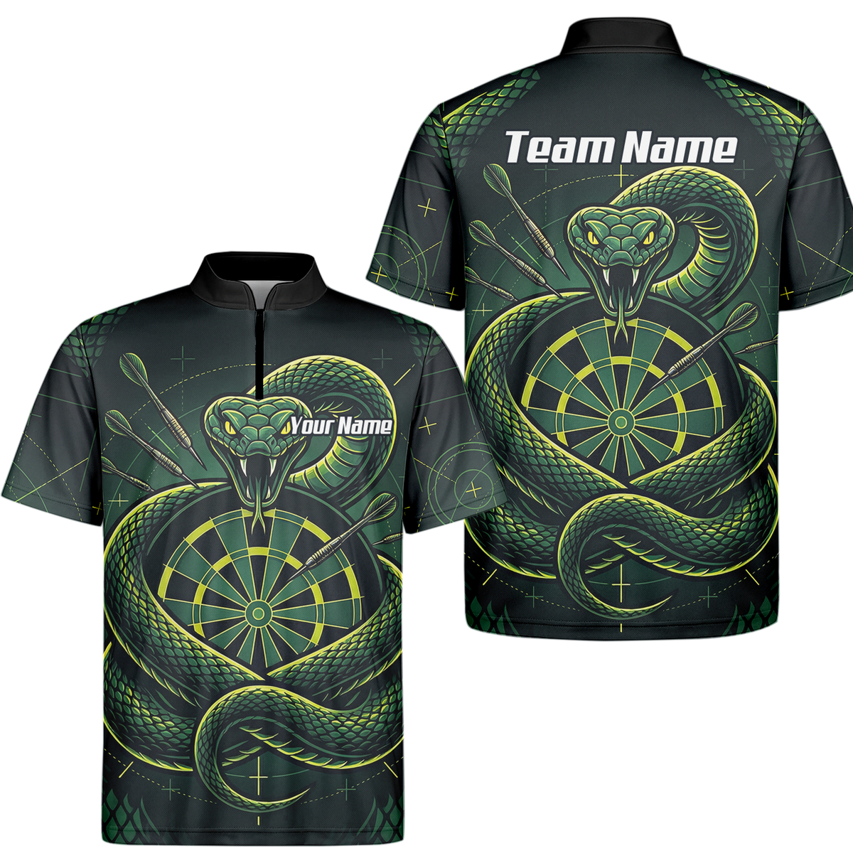 Personalised Green Snake Dart Jersey for Men Custom Dartboard Polo Shirt Black Green J9840