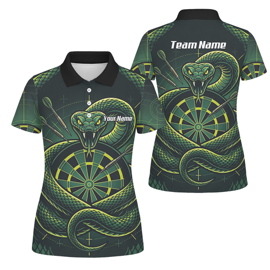 Personalised Green Snake Dart Jersey for Women Custom Dartboard Polo Shirt Black Green J9840