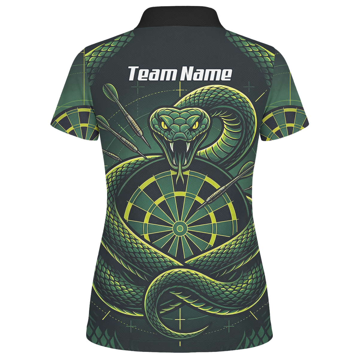 Personalised Green Snake Dart Jersey for Women Custom Dartboard Polo Shirt Black Green J9840
